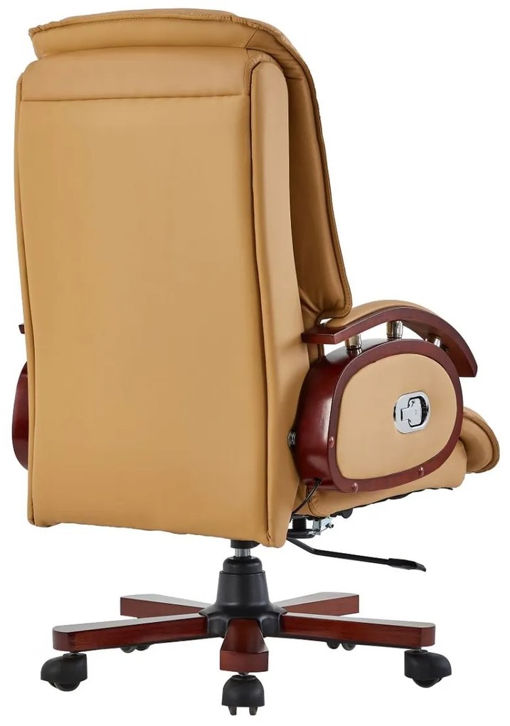 Scaun directorial din lemn masiv, piele PU Premium, Maro