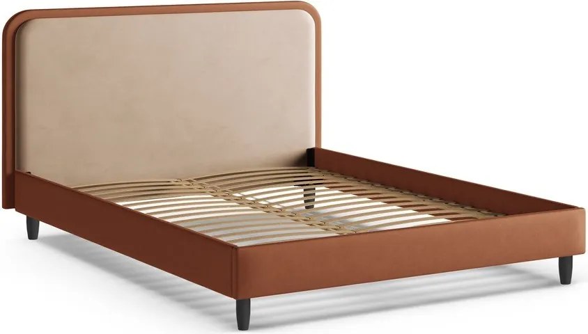 Pat matrimonial cărămiziu tapițat cu somieră 180x200 cm Aveline – Micadoni