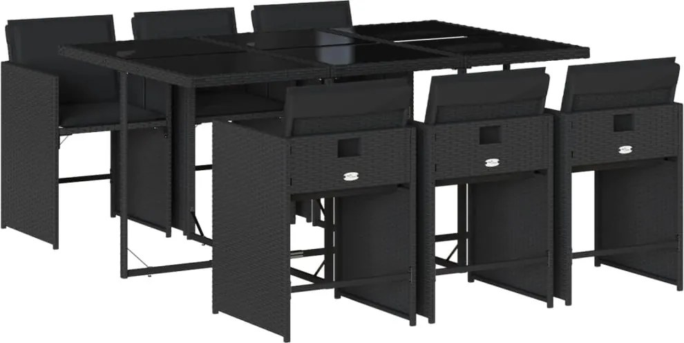 vidaXL Set mobilier de grădină cu perne, 7 piese, negru, poliratan