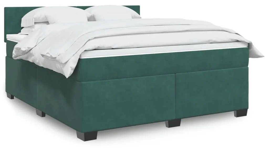 3288675 vidaXL Pat box spring cu saltea, verde închis, 180x200 cm, catifea