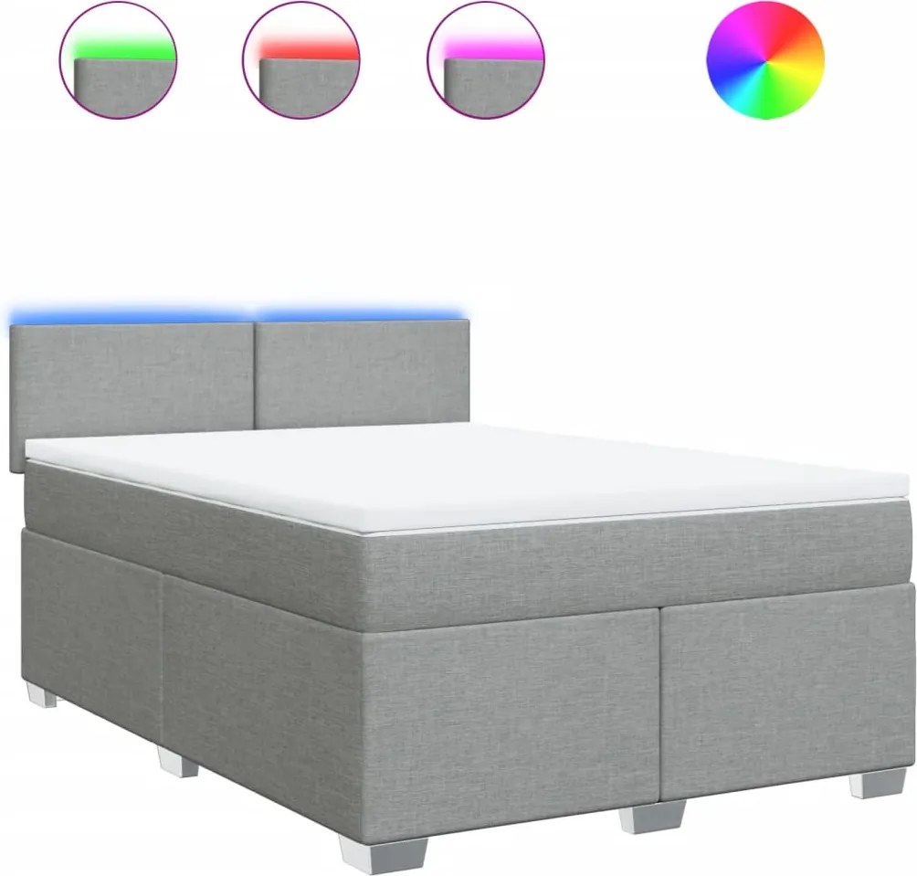 vidaXL Pat box spring cu saltea, gri deschis, 140x190 cm, textil