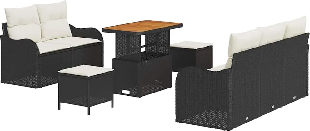 vidaXL Set de canapele pentru grădină cu pernă 8 pcs Negru și Crem