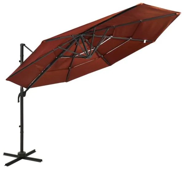 Umbrelă de soare 4 niveluri, stâlp de aluminiu, cărămiziu 3x3 m