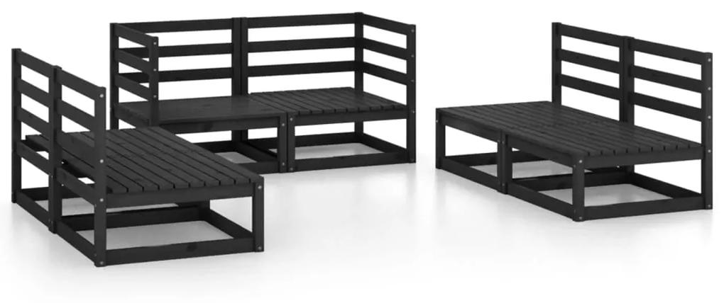 3075413 vidaXL Set mobilier de grădină, 6 piese, negru, lemn masiv de pin