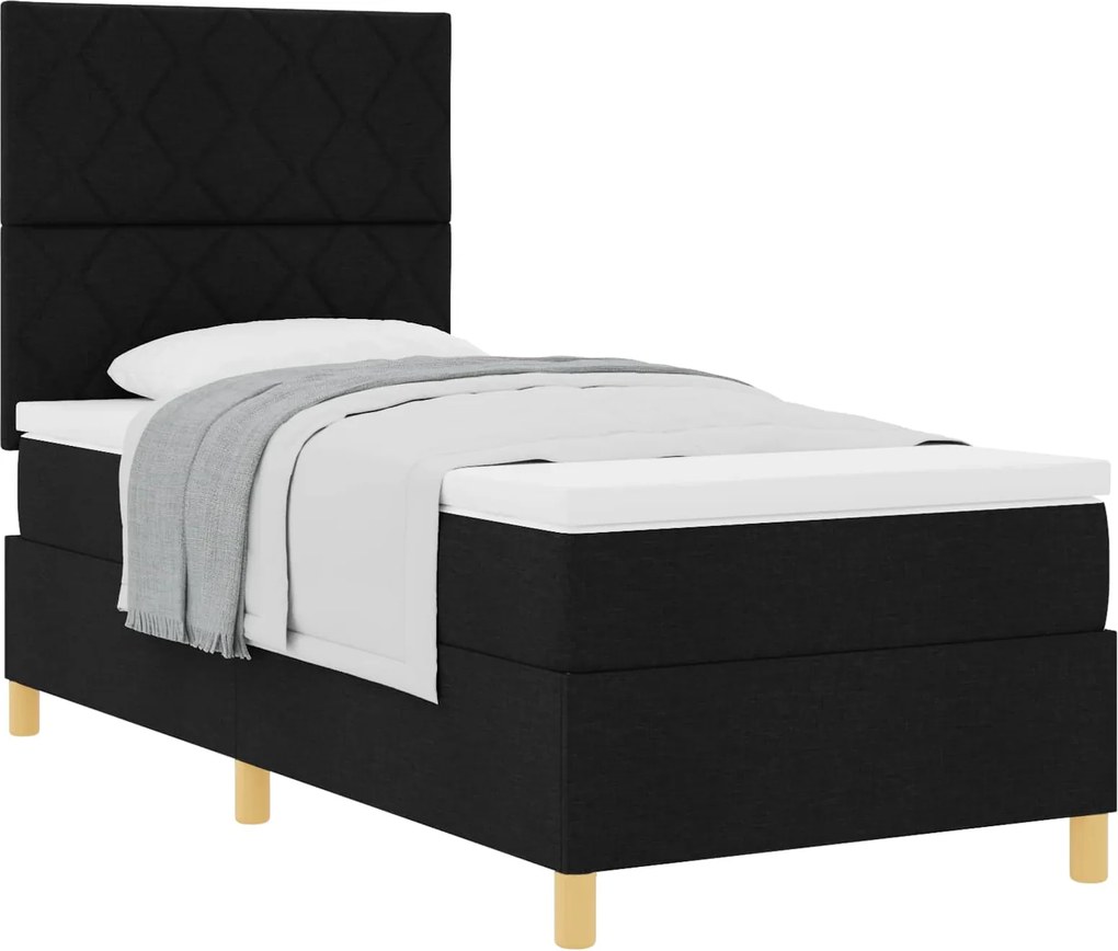 vidaXL Pat cu arcuri cu saltea Negru 100 x 200 cm țesătură