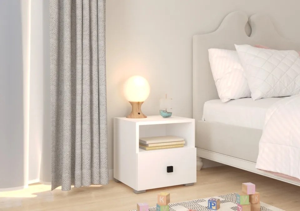 Noptiera cu sertare, 40x40.2x37 cm, Emi, ADRK Furniture (Culoare: Alb cu maner 3)