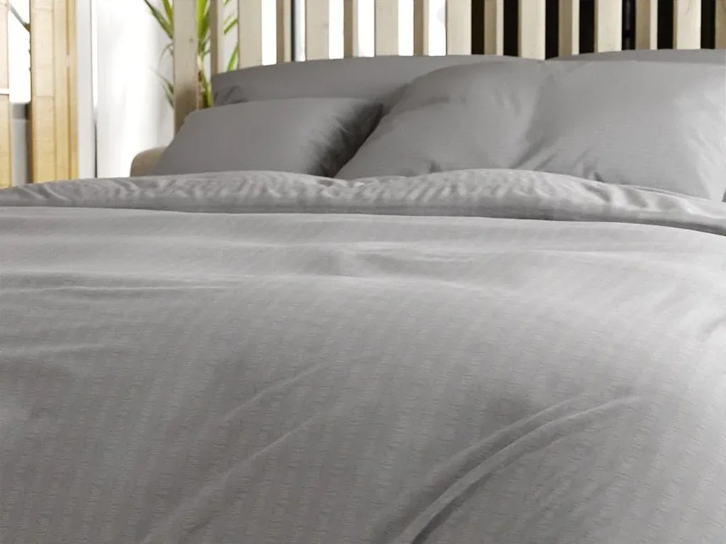 Set lenjerie de pat krep DENYX BLEND gri + Cearsaf Jersey 180 x 200 cm gri deschis, pat dublu