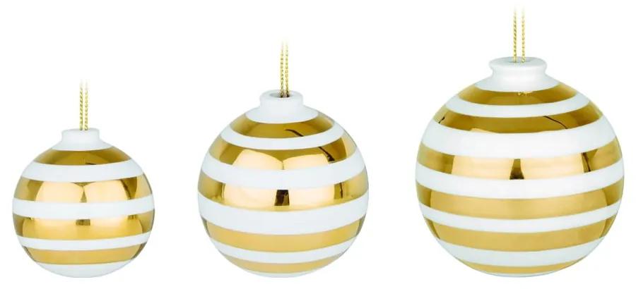 Set 3 globuri din ceramică cu detalii aurii pentru bradul de Crăciun Kähler Design Omaggio, alb