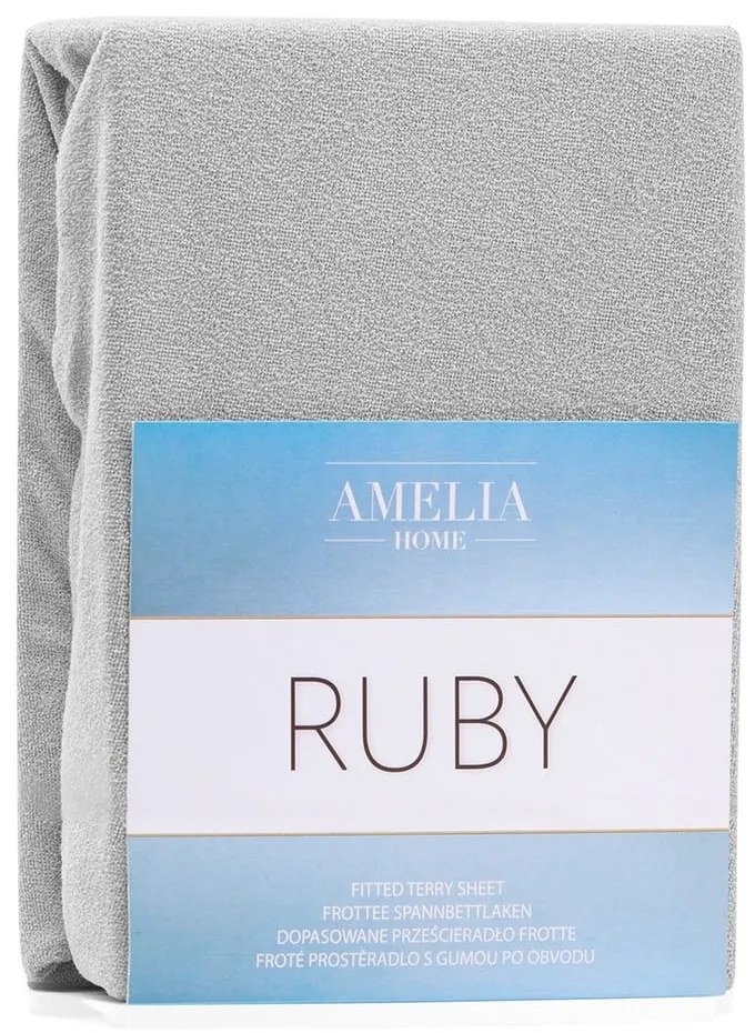 Cearceaf gri deschis din frotir cu elastic 240x220 cm Ruby – Restilo