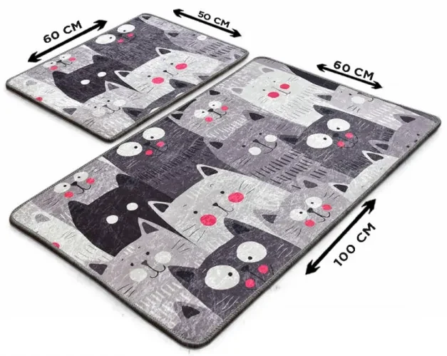 Set 2 Covorase de Baie Meow, Catifea, Gri
