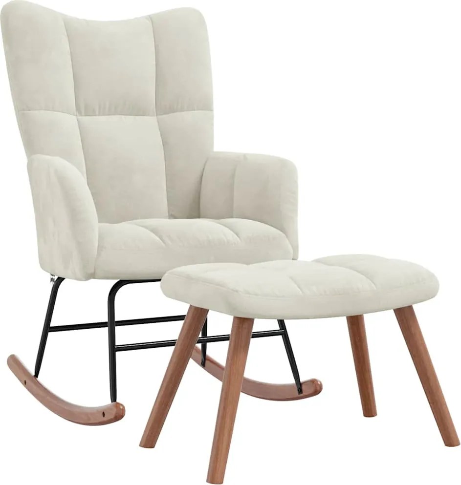 vidaXL Scaun balansoar cu taburet, alb crem, catifea