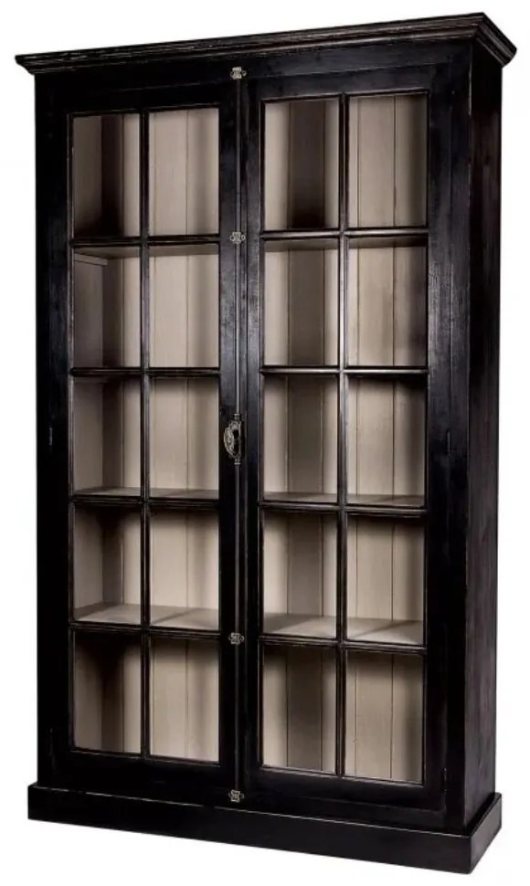Vitrina, negru, din lemn masiv de pic, cu aspect vintage, double, Paris