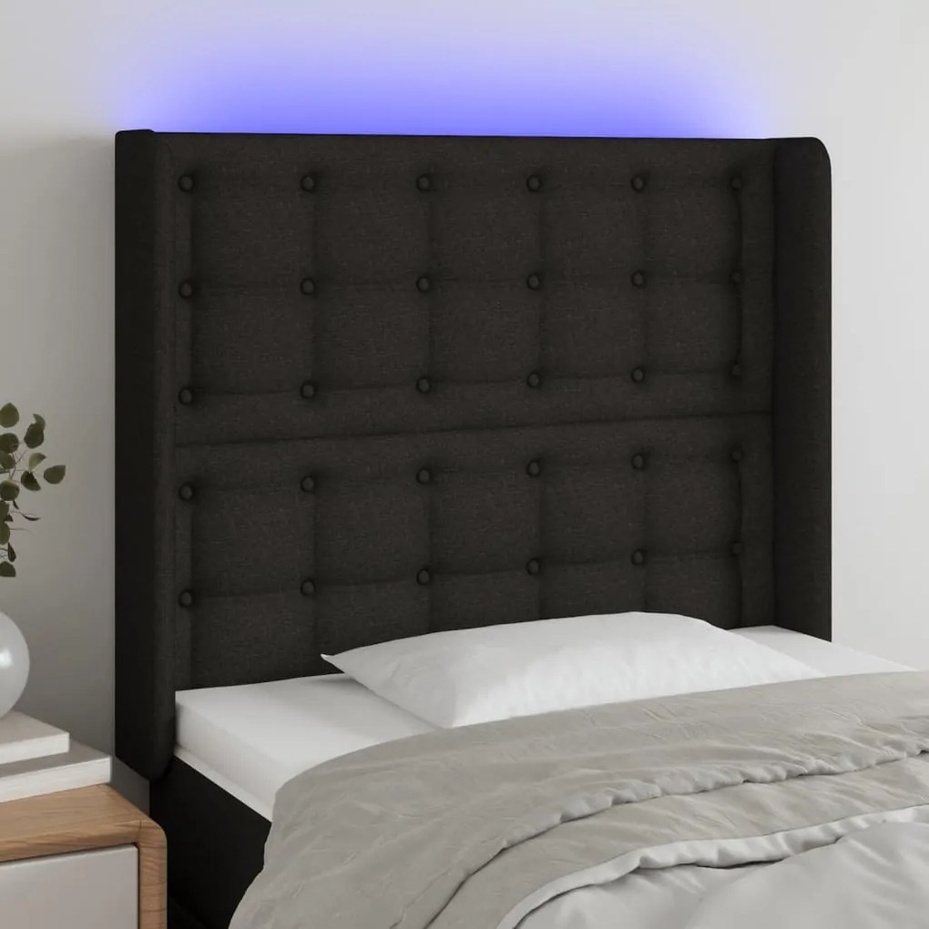 Tablie de pat cu LED, negru, 83x16x118 128 cm, textil 1, Negru, 83 x 16 x 118 128 cm