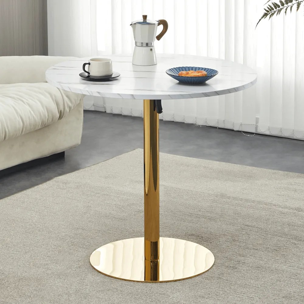 Masa dining, marmura deschisa   crom ?gold? - auriu, diametru 80 cm, LAMONT