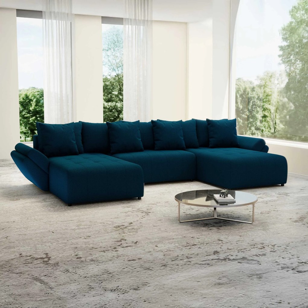 Colțar extensibil dumonde cu ladă de depozitare si sezut confortabil din spuma high-density, Berlin U Enjoy Petrol 380x180 cm