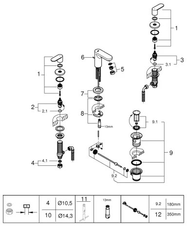 GROHE 20187000-Baterie pentru lavoar cu 3 găuri EUROSMART COSMOPOLITAN DN 15 crom