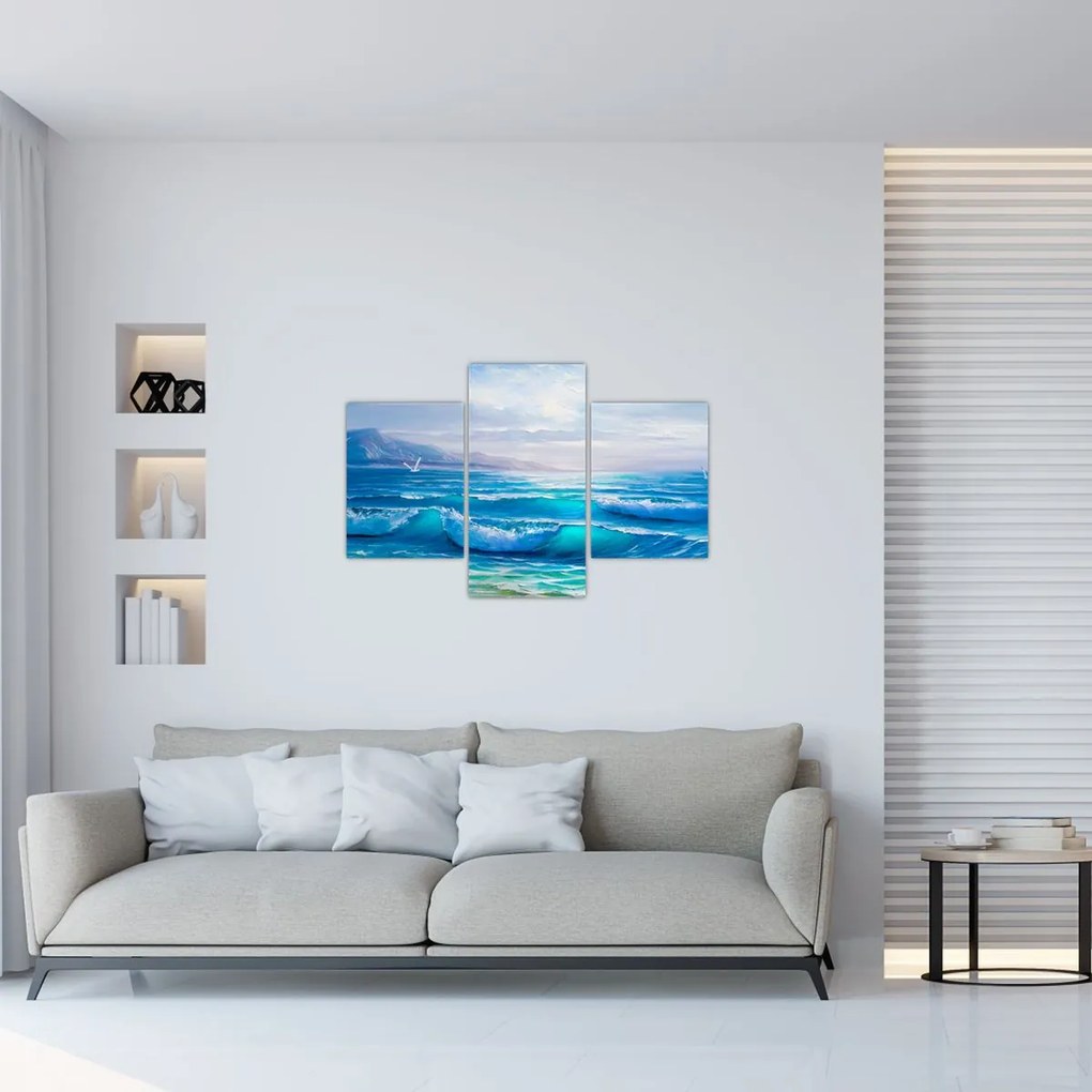 Tablou - Pictură în ulei de mare cu pescăruși (90x60 cm)