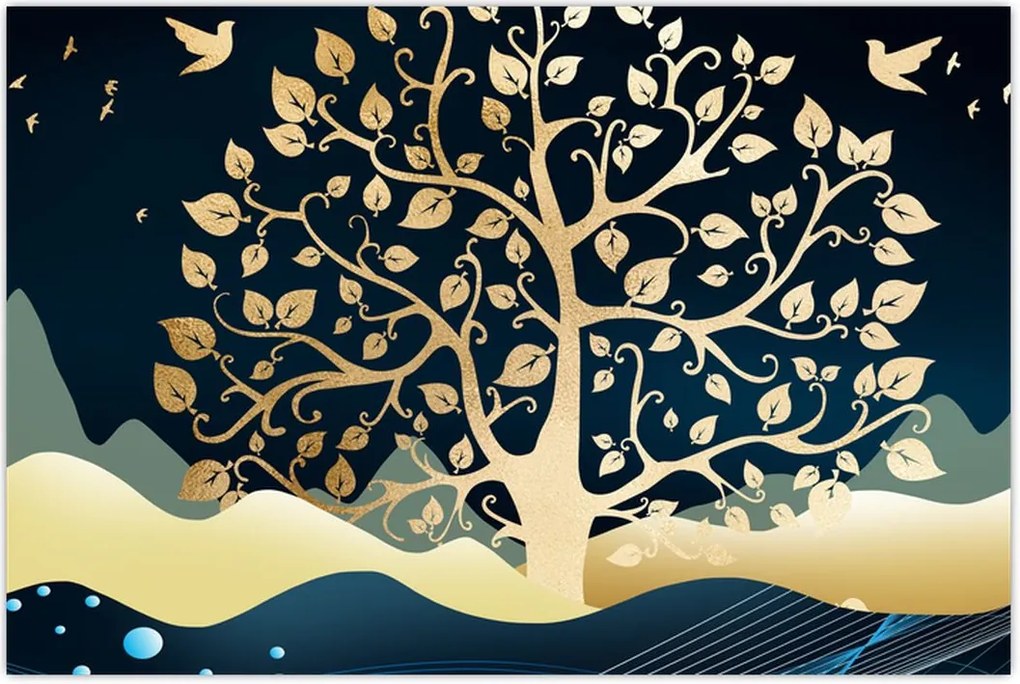 Tablou cu copac auriu (90x60 cm)