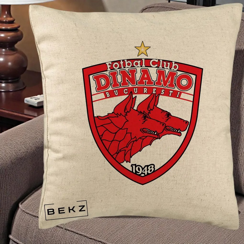 Perna Personalizata FC Dinamo Bucuresti 1948 Fotbal, 40x40 cm, Bej, Husa Detasabila, Perna Inclusa, BEKZ®