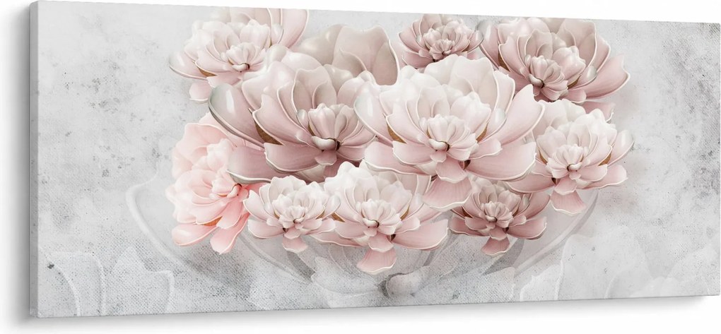 Tablou - Flori roz pe perete (120x50 cm)