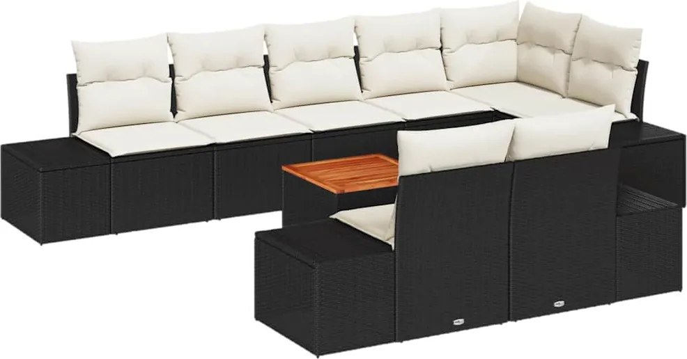 vidaXL Set de canapele pentru grădină cu pernă 9 pcs Negru poliratan