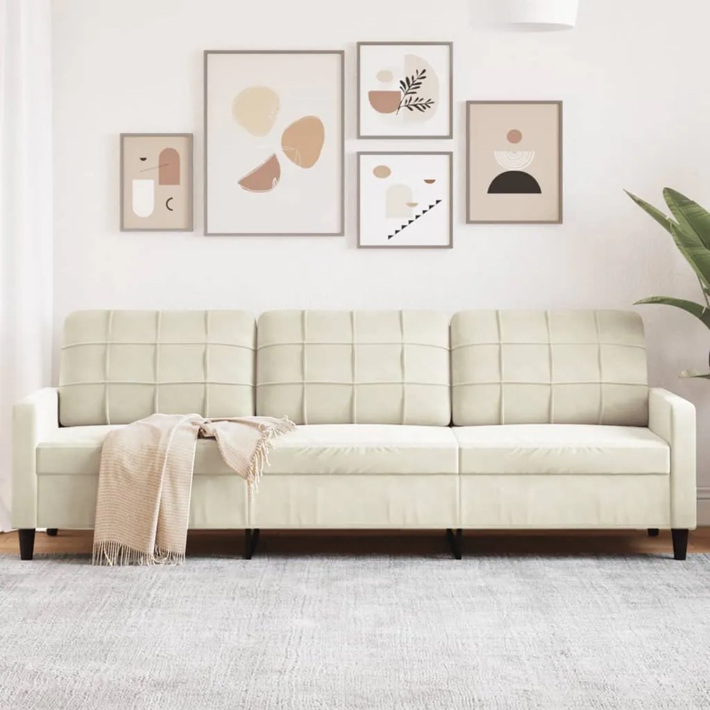 vidaXL Canapea cu 3 locuri, crem, 210 cm, material catifea