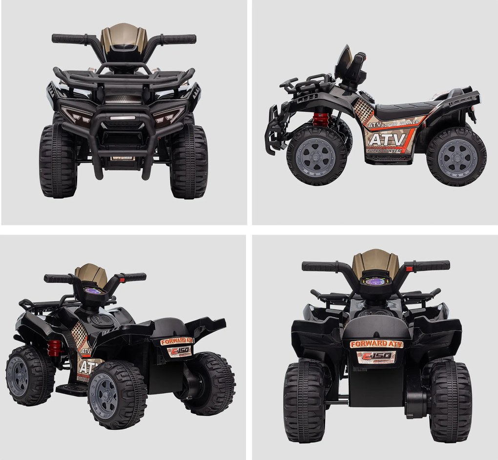 HOMCOM Quad electric pentru copii 6V, cu funcție înainte, muzică, quad electric pentru copii 1,5-3 ani Negru | Aosom Romania