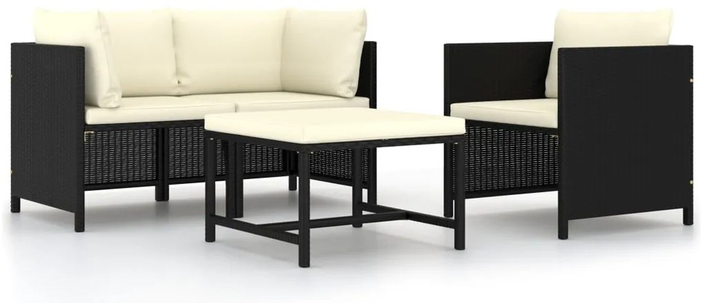 vidaXL Set mobilier de grădină cu perne, 4 piese, negru, poliratan