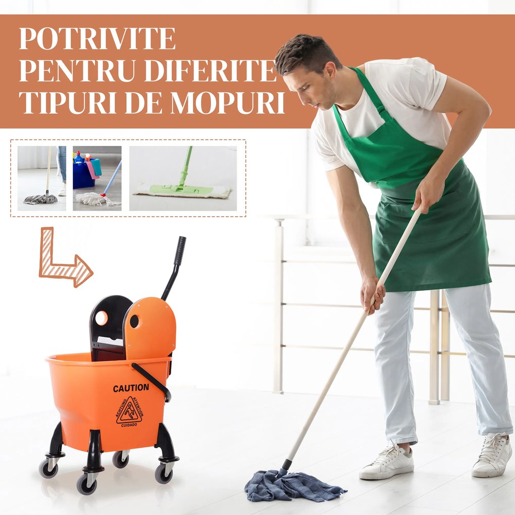 HOMCOM Carucior de Curățenie Profesional, Compact, Ideal pentru Spații Mici, 44×36×90 cm | Aosom Romania
