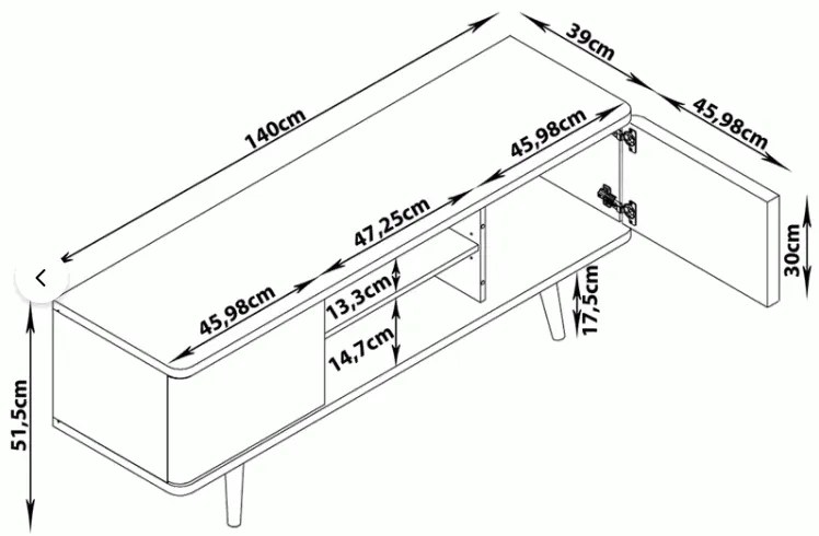 Comodă TV cu aspect de lemn de stejar Støraa Caitlin, alb