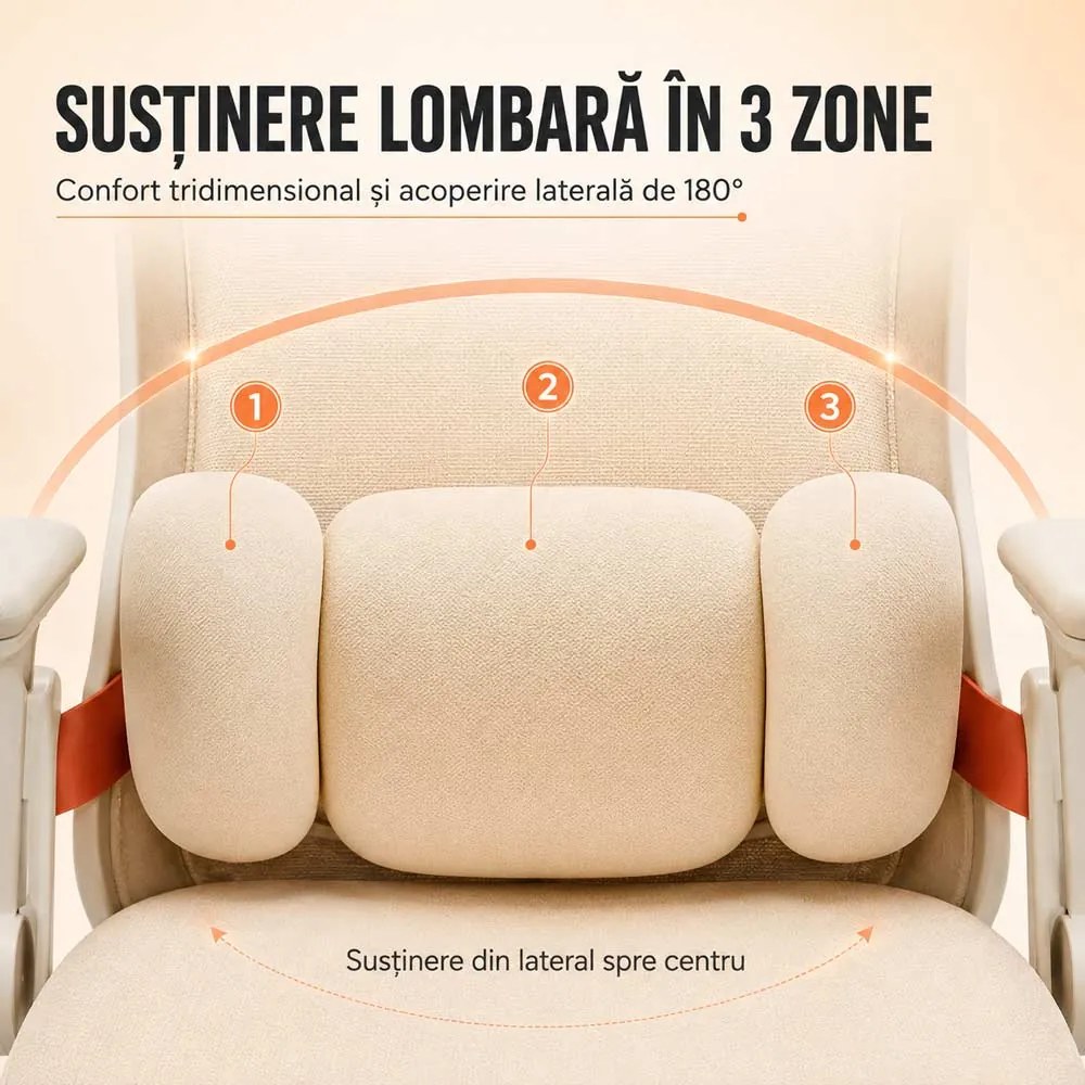 Scaun ergonomic din mesh cu tetieră reglabilă și suport lombar reglabil SYYT 9523 crem