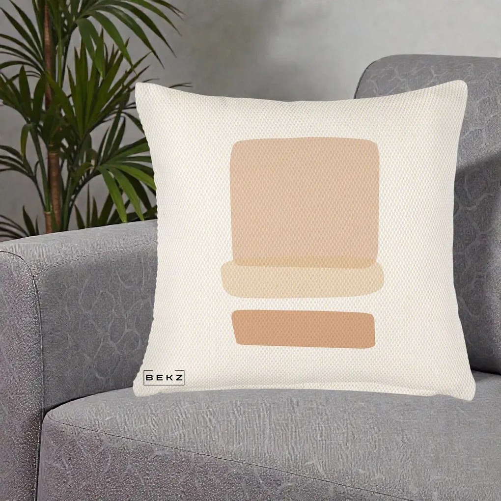 Perna Decorativa Abstract Forme Bej Poudre, 40x40 cm, Crem Reliefat, Husa Detasabila, Perna Inclusa, BEKZ®