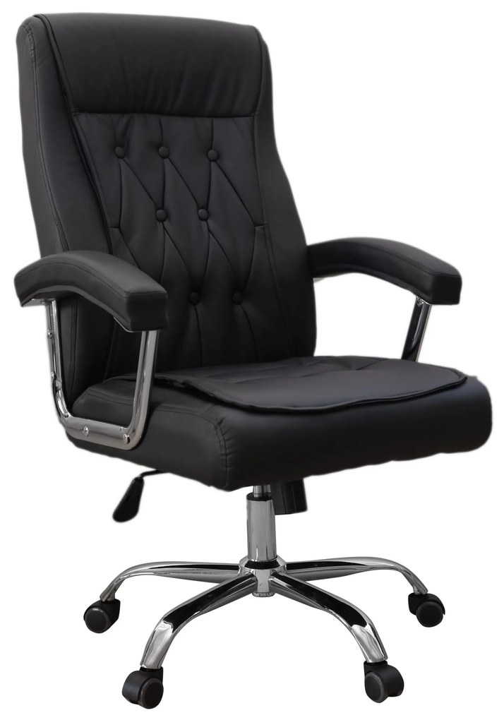 Scaun directorial Manfred, baza cromata, piele ecologica, negru