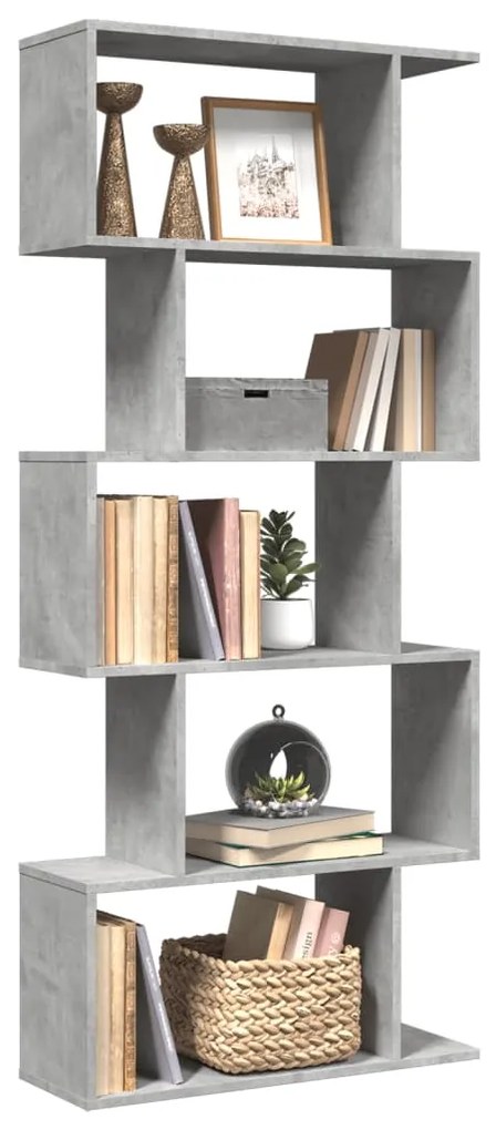 858096 vidaXL Bibliotecă/separator 5 niveluri gri beton 70x24x161 cm lemn