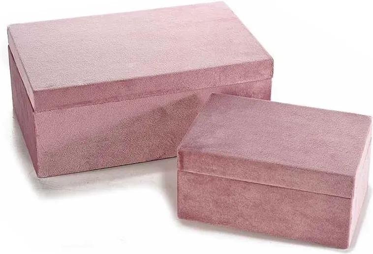 Set 2 casete bijuterii din catifea roz 24 cm x 15 cm x 10 h
