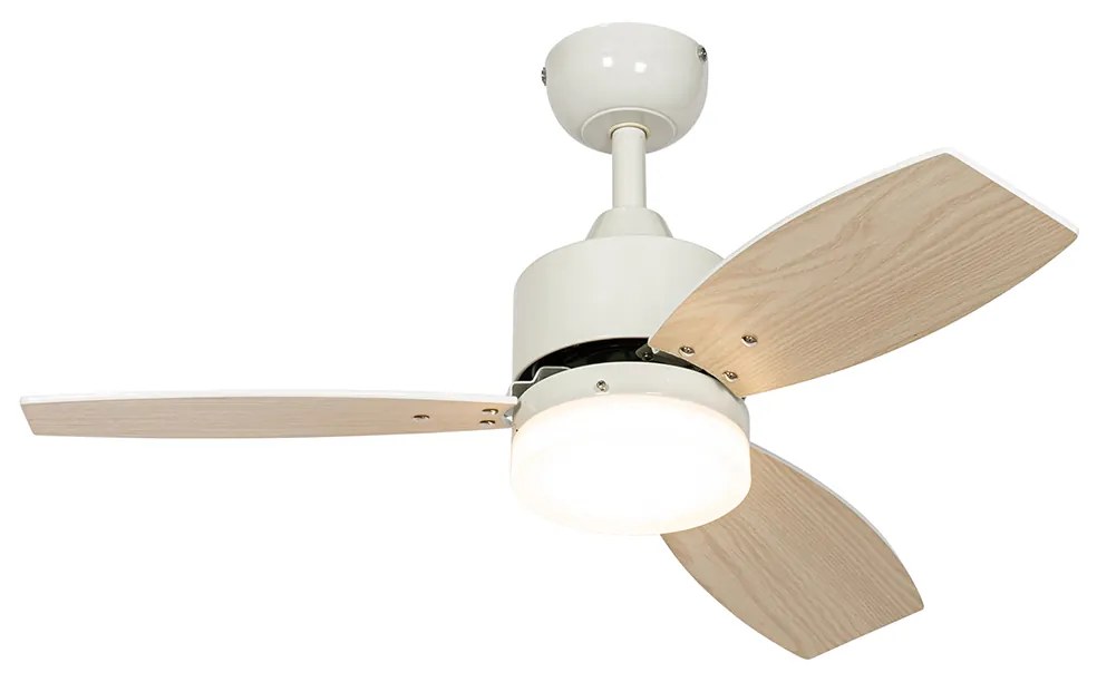 Ventilator de tavan de exterior alb cu aspect de lemn 91,3 cm, inclusiv LED reglabil cu telecomandă IP44 - Toledo
