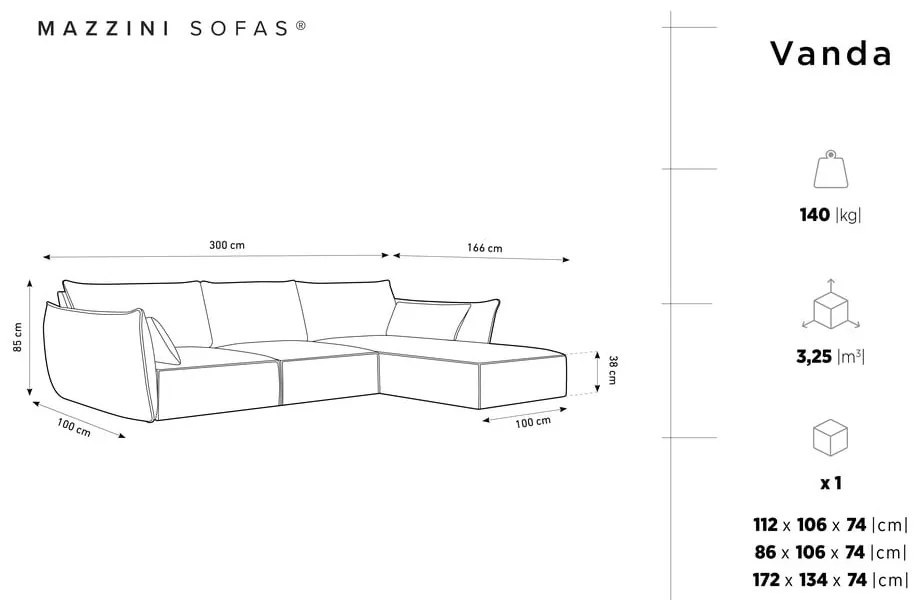 Colțar bej (pe partea dreaptă) Vanda – Mazzini Sofas
