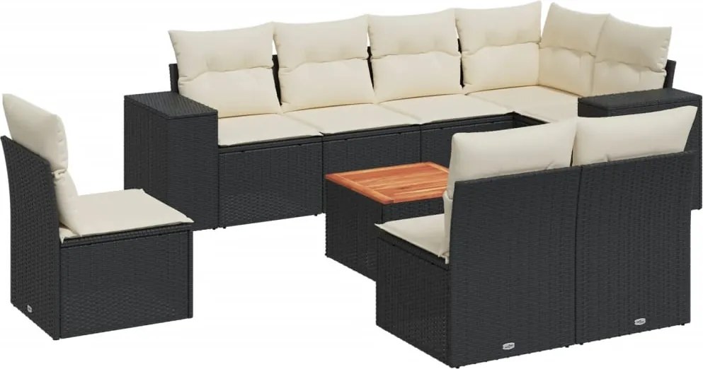 vidaXL Set mobilier de grădină cu perne, 9 piese, negru, poliratan