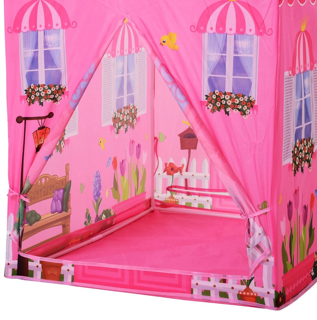 Cort Princess Play HOMCOM pentru Fete de peste 3 ani pentru Interior si Exterior Roz 93 x 69 x 103 cm | Aosom RO