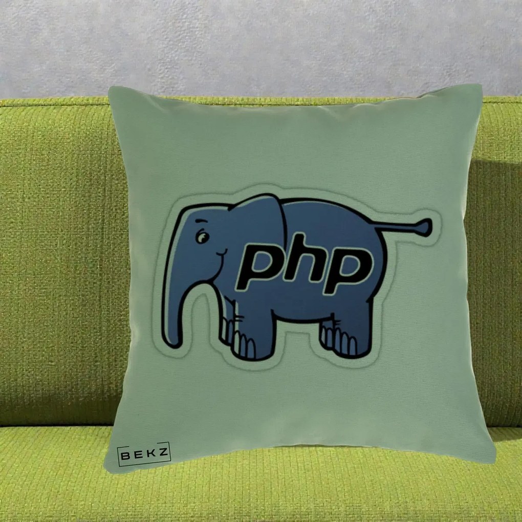 Perna Personalizata PHP Elephant, 40x40 cm, Verde, Husa Detasabila, Perna Inclusa, BEKZ®