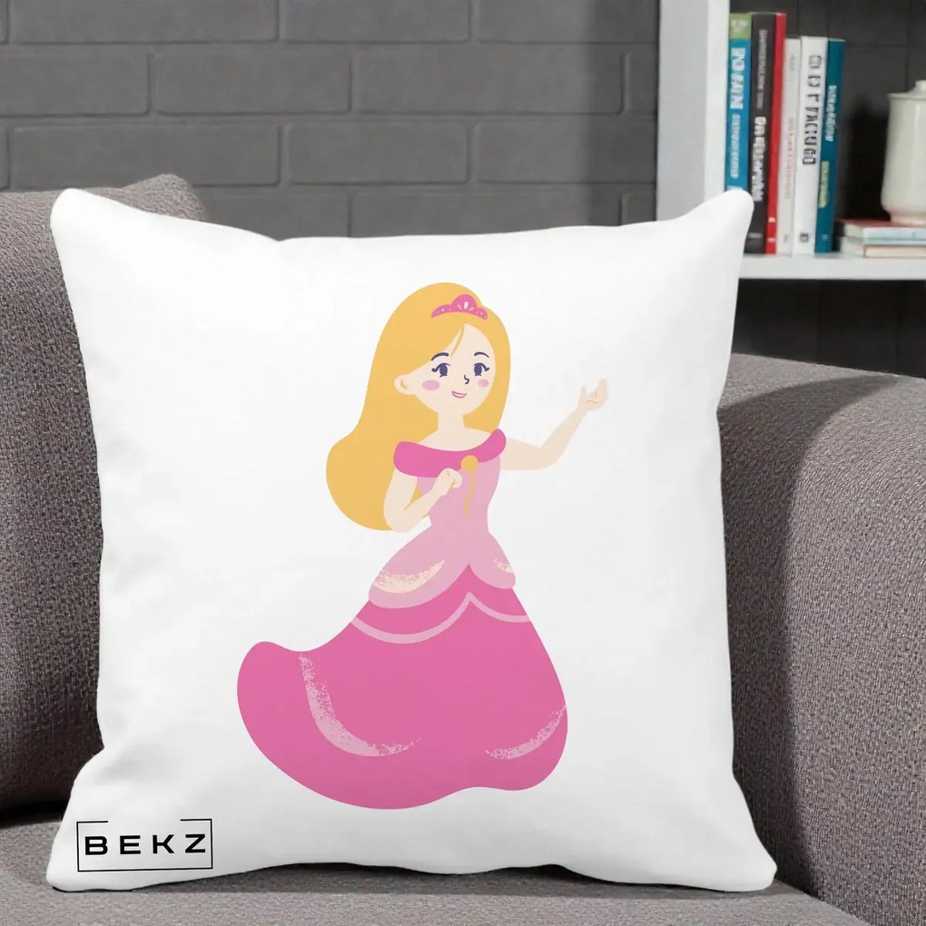 Perna Personalizata Printesa Roz cu Microfon, 40x40 cm, Alba Mata, Husa Detasabila, Perna Inclusa, BEKZ®