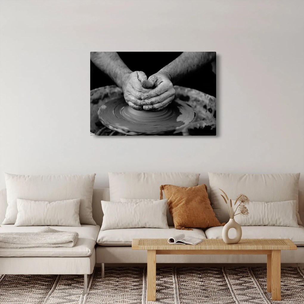Tablou alb negru - producția de ceramică (90x60 cm)