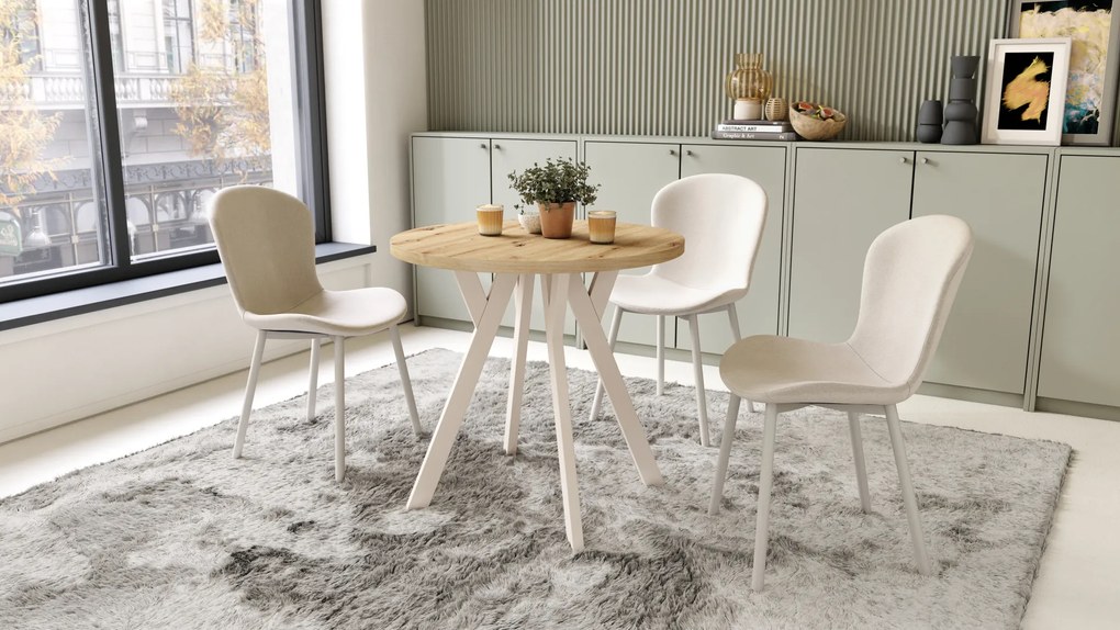 Mazzoni ALMO 80 Stejar Artisan/picioare bej - MASĂ ROTUNDĂ CU PICIOARE Y LOFT/INDUSTRIAL PENTRU BUCĂTĂRIE LIVING SAU SUFRAGERIE
