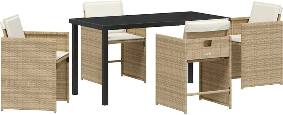 vidaXL Set de masă pentru grădină cu pernă 5 pcs Bej poliratan