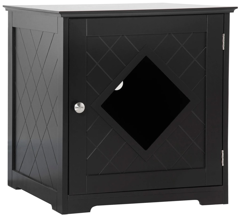 PawHut Litiera Pisici Retractabilă cu Ușă și Raft Magnetic, MDF, 48.5x53x51.5cm, Design Elegant, Negru | Aosom Romania