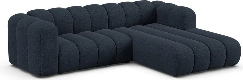 Colțar albastru închis cu tapițerie din chenille (cu colț pe partea dreaptă/cu șezlong) Lupine – Micadoni