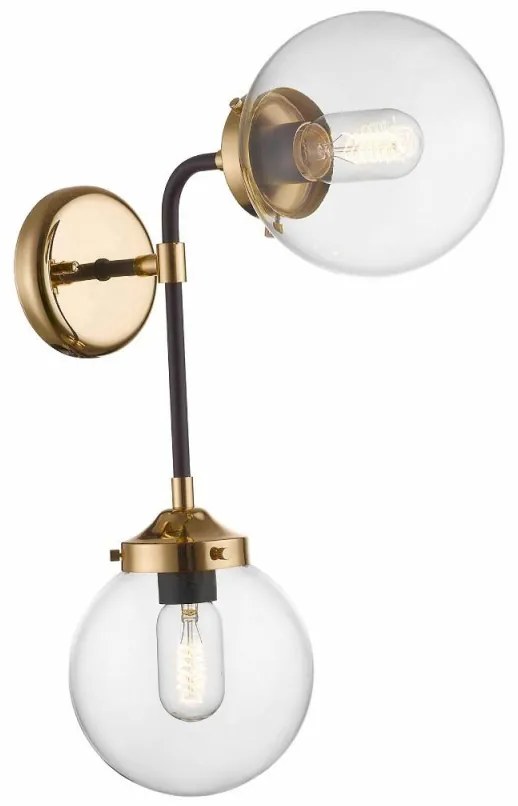 Aplica perete moderna aurie cu 2 globuri transparente Zuma Line Riano