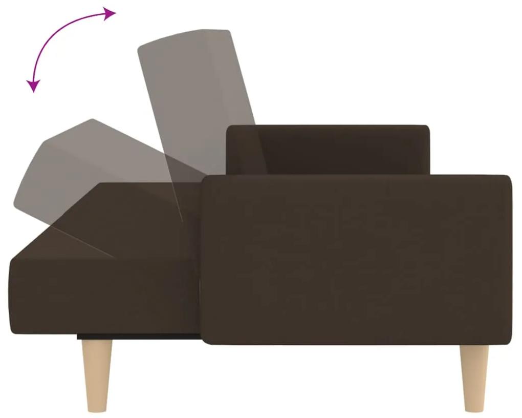 Canapea extensibila cu 2 locuri si taburet, maro inchis, textil Maro inchis, Cu suport de picioare