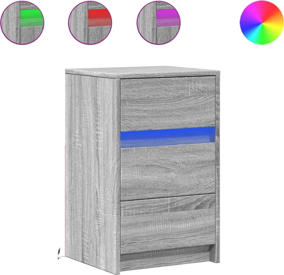 vidaXL Noptieră cu lumini LED, sonoma gri, lemn prelucrat