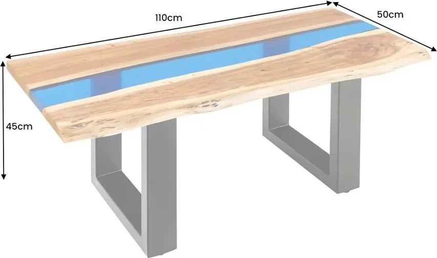 Masuta din lemn de salcam cu rasina epoxidica albastra LIQUID 110cm
